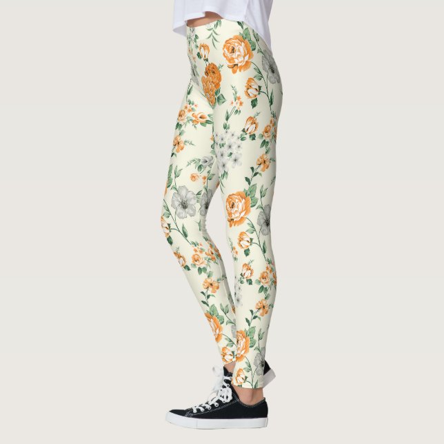 Legging Padrão Floral de Jardim Amarelo Suave (Esquerda)
