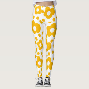 Legging Padrão floral de margarida branca amarela adiciona