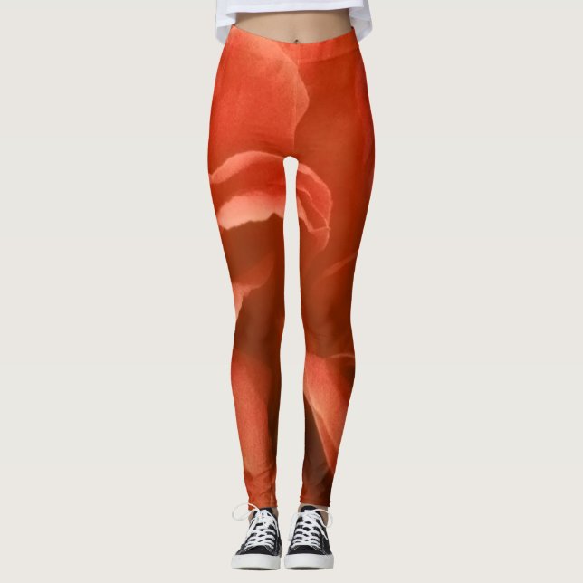 Legging Padrão Floral de Mármore Laranja Queimado (Frente)