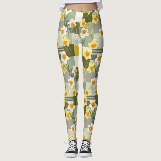 Legging Padrão Floral de Narciso de Meados do Século (Frente)