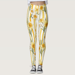 Legging Padrão Floral de Narciso Listrado