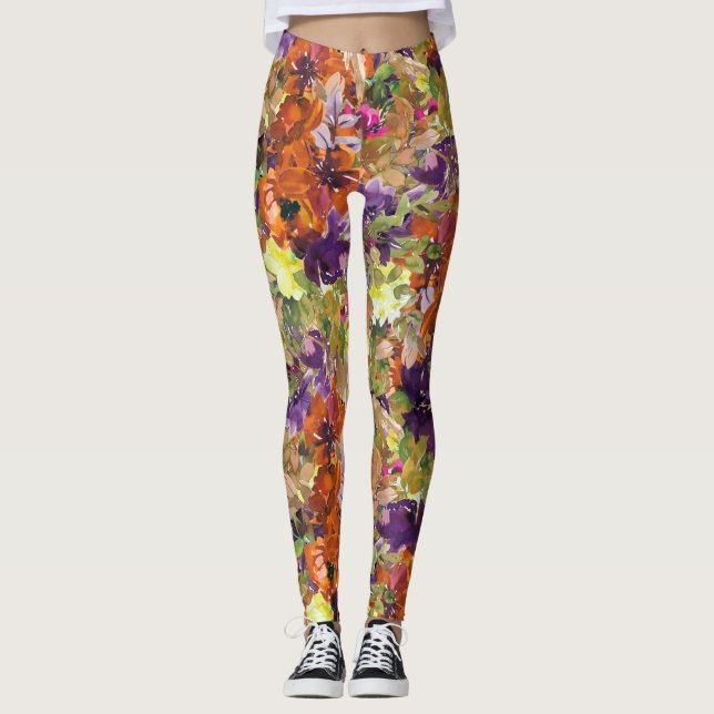 Legging Padrão Floral de outono Colorido (Frente)
