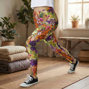 Legging Padrão Floral de outono Colorido