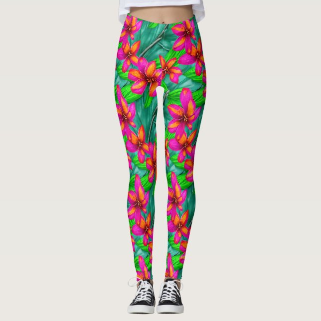 Legging Padrão Floral de Paraíso Tropical (Frente)