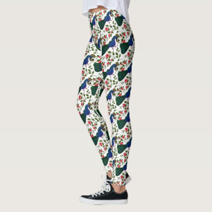 Legging Padrão Floral de Pássaro Fofo Pássaro Azul Color