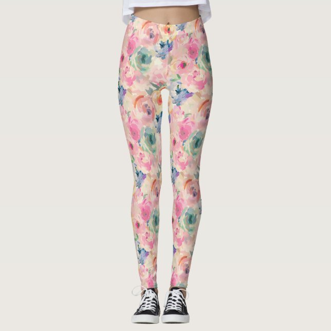 Legging Padrão Floral de Pastel Colorida abstrato (Frente)