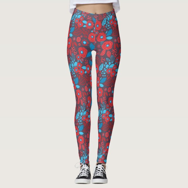 Legging Padrão floral de rabisco (Frente)