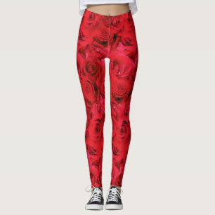 Legging Padrão Floral de Repetição do Rosa vermelha