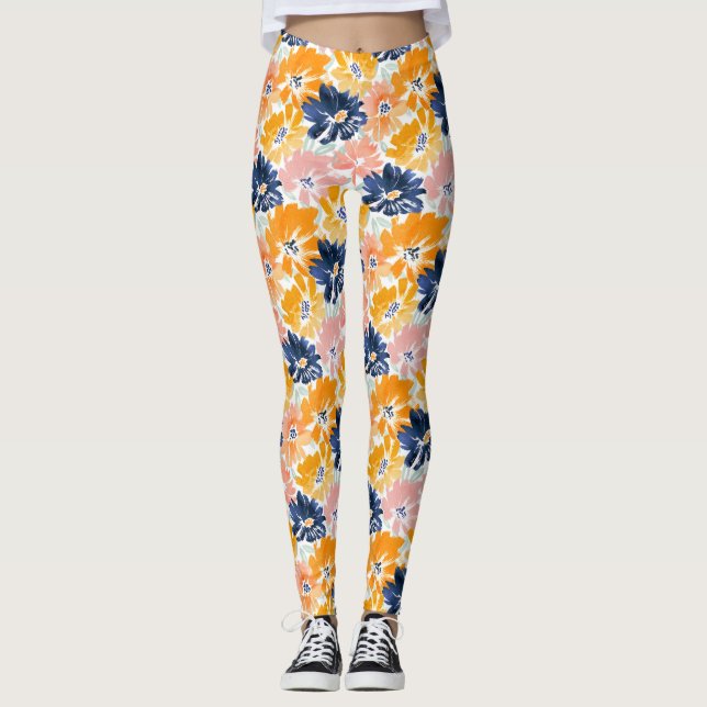 Legging Padrão Floral de Retro de Aquarela (Frente)