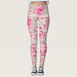 Legging Padrão Floral de rosa de Herança do Coral Rosa