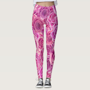 Legging Padrão Floral de Rosas Violetas Rosa de Aquarela