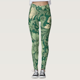 Legging Padrão Floral de Sage Green Vintage