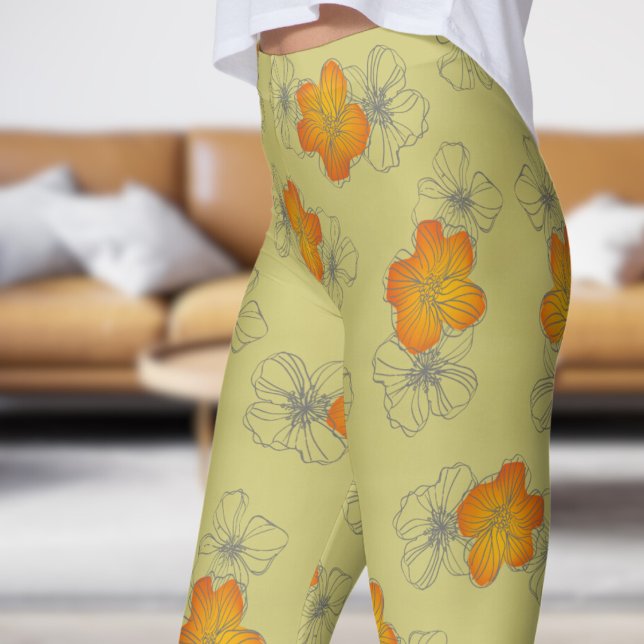 Legging Padrão Floral de Sangue Triplo Amarelo DaTECKI (Triple Bloom on Khaki)