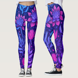 Legging Padrão Floral de Suculentas Roxas Elegantes 