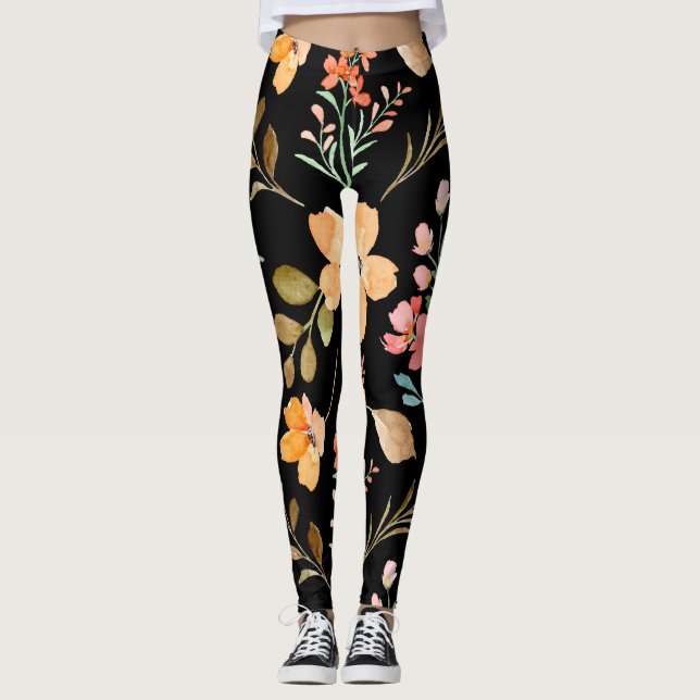 Legging Padrão Floral de Superfície - Primavera de Aquarel (Frente)