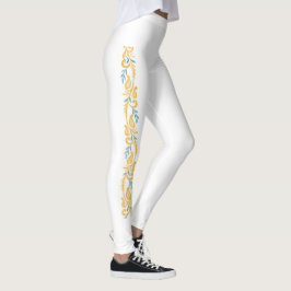 Legging Padrão Floral de Trabalho de Rolo de Damasco Branc