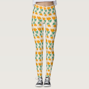 Legging Padrão floral de tulipas amarelas no creme