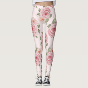 Legging Padrão floral do casal de rosas cor-de-rosa-vindim