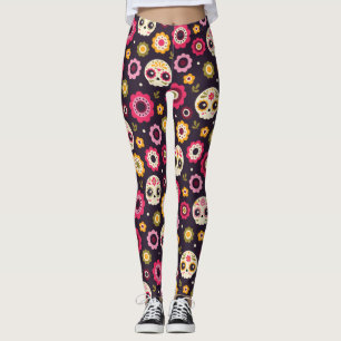Legging Padrão Floral do Crânio do Açúcar Mexicano