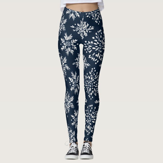 Legging Padrão Floral dos Flocos de Neve (Frente)