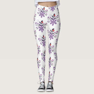 Legging Padrão floral elegante cinza violeta roxa vermelha
