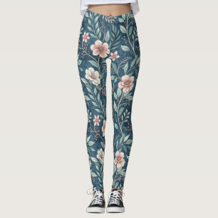 Legging Padrão Floral Elegante com Brilhos Rosa e Creme