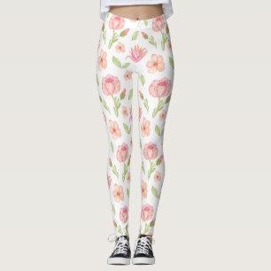 Legging Padrão Floral Elegante com Folhas Vermelhas e Azui