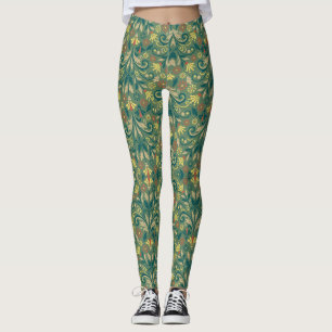 Legging Padrão Floral Elegante em Amarelo e Vermelho sobre
