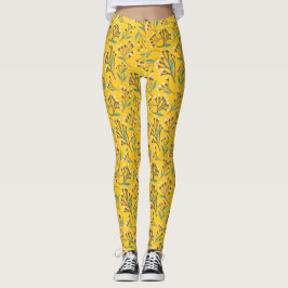 Legging Padrão floral em ramos e botões delicados