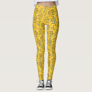 Legging Padrão floral em ramos e botões delicados