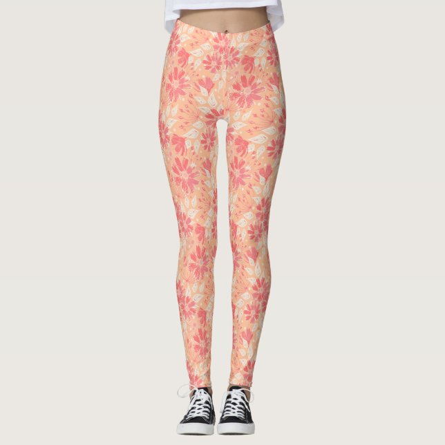 Legging Padrão floral em tons de pêssego modernos (Frente)