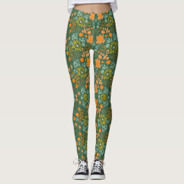 Legging Padrão floral em um fundo verde escuro