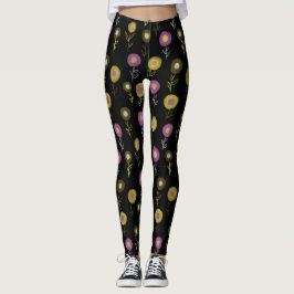 Legging Padrão Floral Escuro - Flores Redondas Amarelas Co