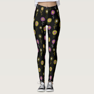 Legging Padrão Floral Escuro - Flores Redondas Amarelas R