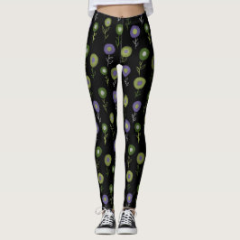 Legging Padrão Floral Escuro - Flores Roxas Verdes