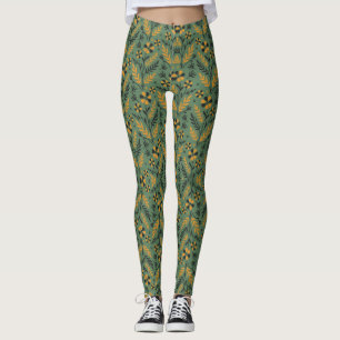 Legging Padrão floral estilizado botânico laranja e preto