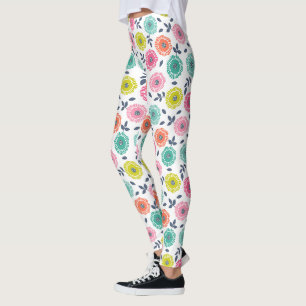 Legging padrão floral fofo multicolor