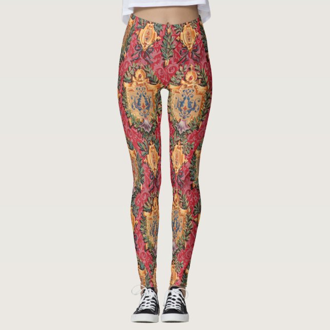 Legging Padrão Floral Francês Decorativo Antiquado (Frente)