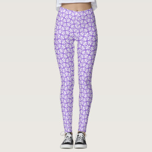 Legging Padrão Floral Geométrico Moderno Branco e Roxo