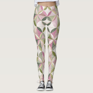 Legging Padrão Floral Geométrico Pastel Cottagecore