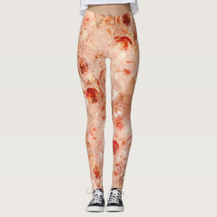 Legging Padrão floral grunge. Fundo coral. 