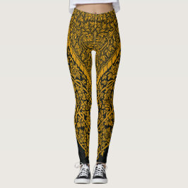 Legging Padrão Floral Indígena Dourado e Preto Vintage