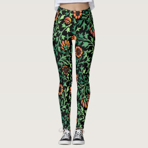 Legging Padrão Floral Intricado com Folhas Verdes