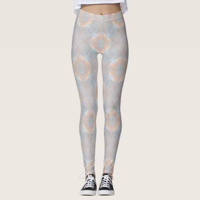 Legging Padrão Floral Laranja com Cinza e Azul (Frente)