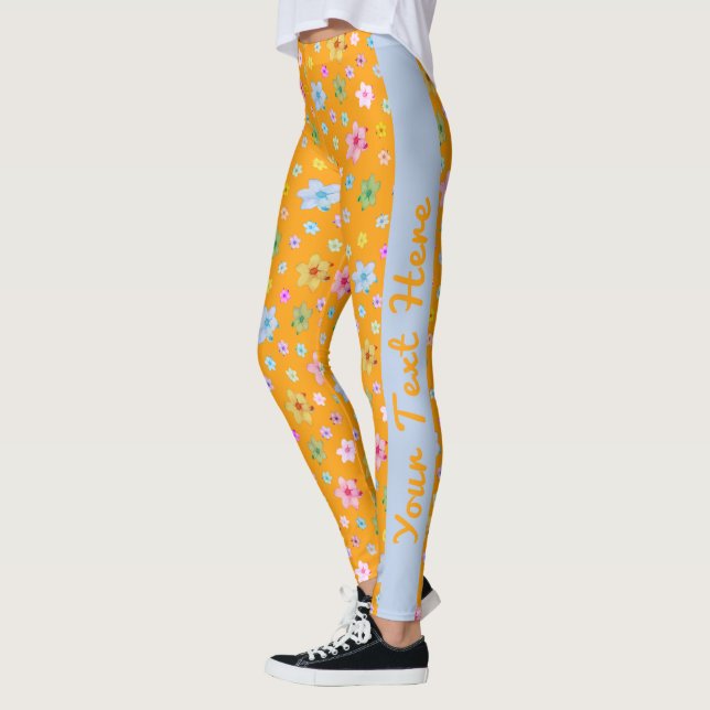 Legging Padrão Floral Laranja Personalizado Feito (Esquerda)
