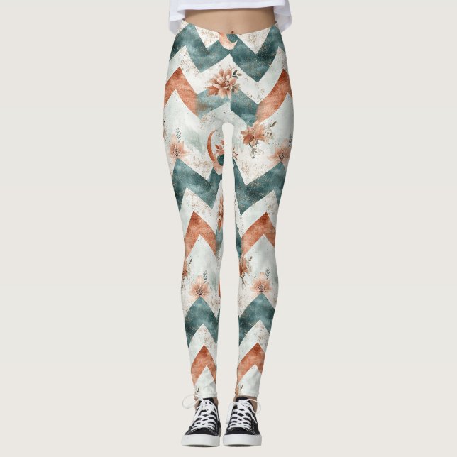 Legging Padrão Floral Lua Rústica Chevron (3) (Frente)