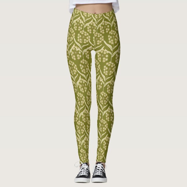 Legging Padrão Floral Moderno: Flores Umbela Brancas (Frente)