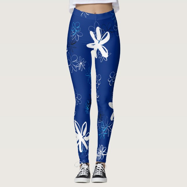 Legging Padrão Floral Moderno marinho Azul (Frente)