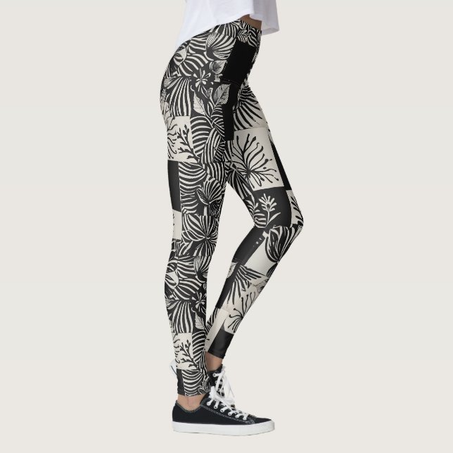 Legging Padrão Floral Monocromático Tropical Ousado (Direita)
