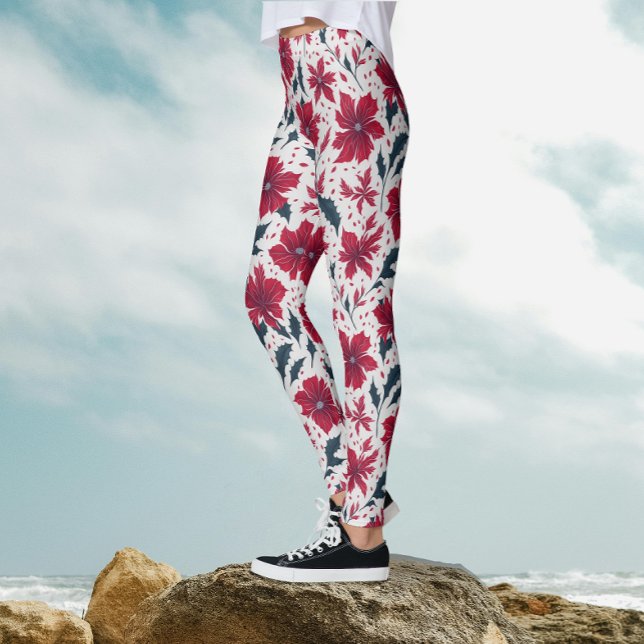 Legging Padrão Floral na moda Quic Red White Poinsettia (Criador carregado)